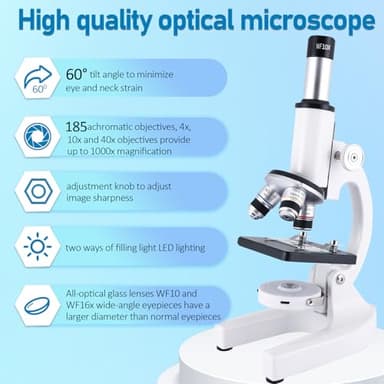 OOZSTAR Microscope 40X-2500X Magnification with 4.3-inch Display, Wide-Angle 10X and 25X eyepieces, and Built-in 5-megapixel Camera for School Labs, Animal Husbandry (White) - Image 2
