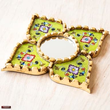 Accent Diamond mirror on the wall living room decor - Peruvian Painted glass mirror wall art decor - ornate Hanging mirror wall decorative (Lime) - Image 4
