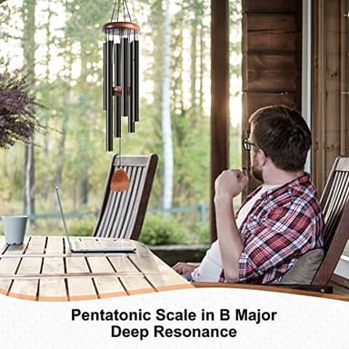 Bursvik Large Aluminium Wind Chimes 37" Inches to Create a Zen Atmosphere Suitable for Outdoor, Garden, Patio Decoration. Classic Black Wind Chimes with Wind Catcher Suitable as A Gift for Unisex - Image 9