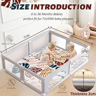 PLUUSHUU Baby Play Mats for Floor, 71x59 Playpen Mat for Babies, Extra Thicker & Soft Floor Crawling Mat, Foldable Non-Slip Playmat Cushioned for Infants Toddlers, Boho Leaf Design - Image 3