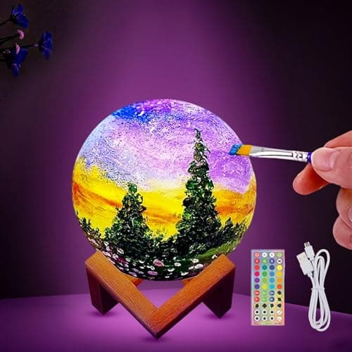 HOLA Paint Your Own Moon Lamp Kit, 2025 Update USB Rechargeable Remote Control, DIY Arts Supplies and Crafts Kit, Ages 6 7 8 9 10 11 12 13 Year Old Girls Boys Kids Birthday Gifts - Image 1