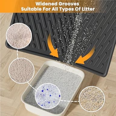 Pieviev Cat Litter Box Mat, 24"x 17" EVA Scratch Resistant Litter Trapping Mat, Easy Clean for Scatter Control, Soft on Kitty Paws, Waterproof & Urine Proof for Indoor Use, Black - Image 2