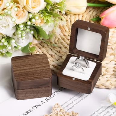 Etercycle Engagement Ring Box, Handmade Wooden Square Wedding Jewelry Box, Small Wood Ring Bearer Box Double Slot Ring Case for Proposal Ceremony Anniversary(Double White) - Image 5