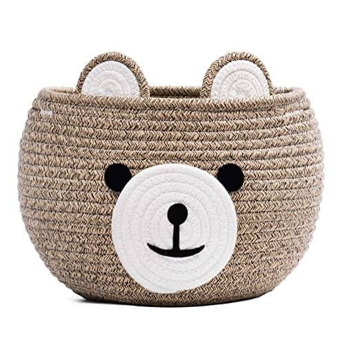 CherryNow Baby Basket for Nursery, Bear Gift Baskets for Kids, Baby Shower Basket with Handles, Small Cute Animal Baskets, Light Brown, 10.5"D x 8.5"H - Image 1