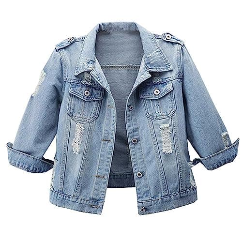 Hixiaohe Women Autumn 3/4 Sleeve Retro Short Denim Jackets Light Blue Jean Coats (03 Light Blue, XL) - Image 1