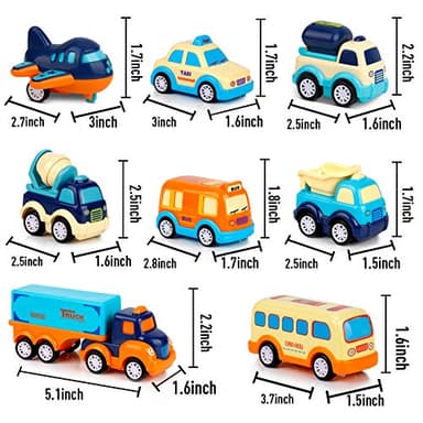 9 Pack Cars Toys for 2 3 4 5 Years Old Toddlers Boys & Girls Gift, Big Transport Truck with 8 Small Cute Pull Back Trucks, Carrier Truck with Sound & Light 13.5 * 5.5 inch, 2.5 *1.6 inch - Image 7