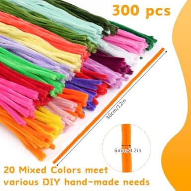 300 PCS Pipe Cleaners, Multi-Color Chenille Stems, Pipe Cleaners Craft, 20 Assorted Colors Pipecleaners for Art and Craft Supplies DIY Projects (12 inch x 6 mm) - Image 2