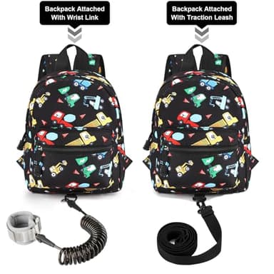 Accmor Toddler Harness Backpack Leash, Cute Excavator Kids Backpack with Anti Lost Wrist Link for Outdoor Walking, Mini Black Child Backpack Wristband Tether Leashes for Boys Girls Aged 1-3 Years Old - Image 4