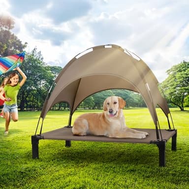 Heeyoo Elevated Dog Bed with Canopy, Outdoor Dog Bed Cot with Removable Shade Tent, Portable Raised Pet Cot Cooling Bed for Dogs and Cats, Brown - Image 7