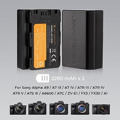 K&F CONCEPT NP-FZ100 2280mAH Battery and Dual Slot Charger Set for Sony A7iii, A7iv, A7C, A6700, A6600, ZV-E1, ZV-E10ii, FX3, FX30, A9, Alpha 9, Alpha 9S, A9S, A7R3, A7R4 Camera Batteries - Image 4