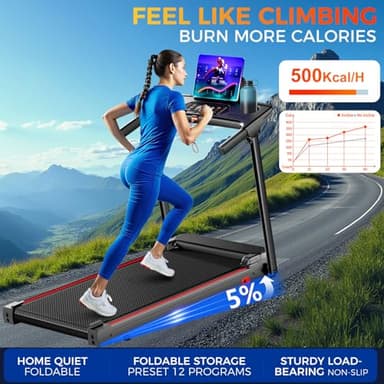 Treadmill with 5% Incline, Walking Pad Treadmill with Handle Bar, Portable Folding Treadmills for Running and Walking, 3.0HP Brushless Motorized, 5 Layers Shock-Absorbing - Image 2