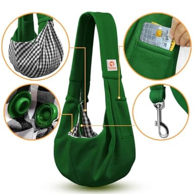 Tomkas Small Dog Sling Carrier - Classic Pocket & Classic Strap - for 3-10 lbs Pets(Emerald Green) - Image 3