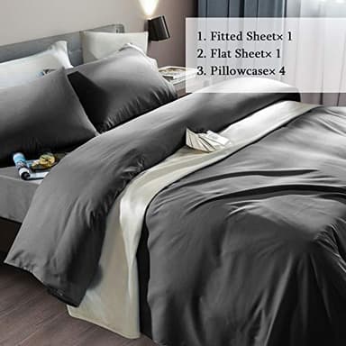 SONORO KATE Bed Sheet Set Super Soft Microfiber 1800 Thread Count Luxury Egyptian Sheets Fit 18-24 Inch Deep Pocket Mattress Wrinkle-6 Piece (Dark Grey, Queen) - Image 2