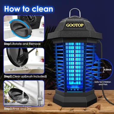 GOOTOP Bug Zapper Outdoor, Mosquito Zapper, 3 Prong Plug in Electric Fly Zapper, Mosquito Killer, Fly Traps, Flying Insects Zapper Indoor Outdoor 90-130V, 4200V, ABS Plastic Outer (Black) - Image 7