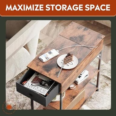 WLIVE Narrow Side Table with Charging Station, End Table for Living Room, Couch Side Table with Fabric Drawer for Bedroon, 11.8‘’W 23.6‘’L 24‘’H, Rustic Brown - Image 6