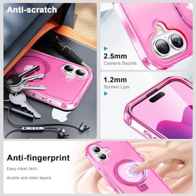 Turquiase for iPhone 16 Plus Full Body Shockproof Case with Magnetic Invisible Stand [Compatible with MagSafe] Built-in Screen Protector Military Drop ProtectionTranslucent Phone Cover -Hot Pink - Image 5