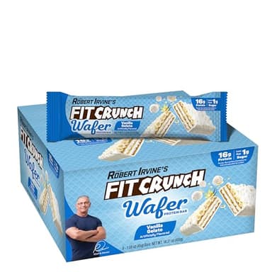 FITCRUNCH Wafer Protein Bars, 16g of Protein & 1g of Sugar (9 Bars, Vanilla Gelato) - Image 1