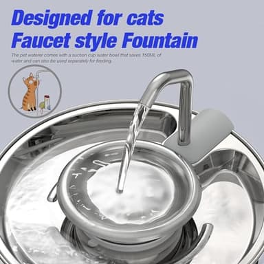 Hicuper Cat Water Fountain,108oz/3.2L Stainless Steel Cat Fountain and Removable Water Bowl,Pet Fountain with Water Level Window,Quiet Pump,Multi-Filter, Water Tap, Provides Flowing,for Dog Cats - Image 3