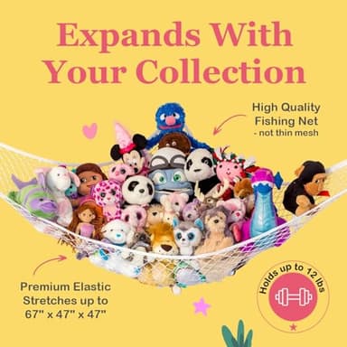 Lilly's Love Stuffed Animal Hammock | Corner Hanging Organizer, Toy Storage, Stuffed Animal Storage Net | Made From Quality Fishing Net, Holds 12lbs | 67"x47"x47" (White) - Image 3