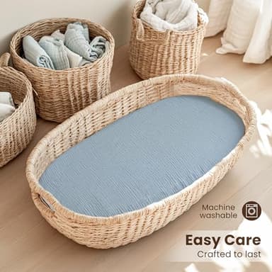 Konssy 2 Pack Muslin Bassinet Sheets for Baby Boy, 100% Cotton Soft Breathable Bassinet Mattress Sheets Fit for Hourglass Oval Cradle Rectangle Mattress (Star,Blue) - Image 5