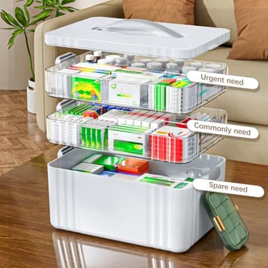 ARSTPEOE 3-Tier Medicine Organizer - Portable Medicine Cabinet with Plastic Handle, Multipurpose Medical Box with Pill Box, Empty First Aid Kit for Home - Image 2