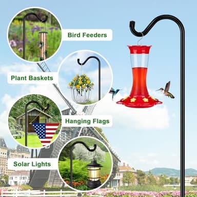 FEED GARDEN [Upgrade Version Adjustable Shepherds Hook Bird Feeder Pole with 7 Prongs Base, 76 Inch Tall Heavy Duty Outdoor Garden Poles for Hanging Bird Feeders, Plant Baskets, Black (1 Pack) - Image 5