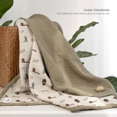 lulumoon Muslin Baby Blanket - Cotton Quilt Blankets for Toddlers - Reversible Nursery Crib Blanket for Baby Boys and Girls 47"x47"(Olive Dinosaur) - Image 3