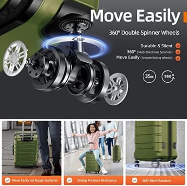 SHOWKOO Luggage Sets Expandable PC+ABS Durable Suitcase Double Wheels TSA Lock Olive Green 3pcs - Image 5