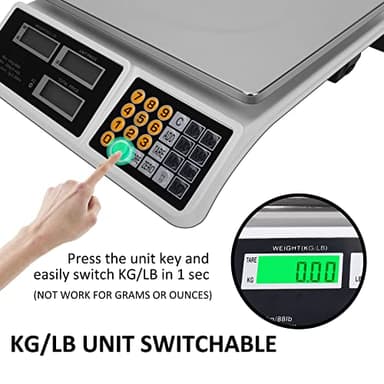 Price Computing Scale 88lb/40kg LCD Digital Commercial Price Scale with Stainless Steel Platform,Produce Scale & Food Scale for Farmers Market, Retail Outlets, Meat Shop (Flat Plate) - Image 6