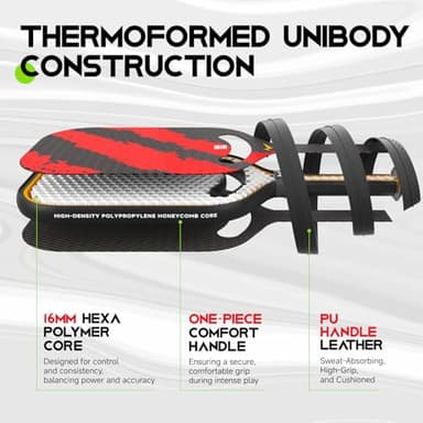 Warping Point Ascent Pickleball Paddles | Carbon Fiber Pickleball Racket with Aero Throat | Textured Grit Surface | 16mm Hexa Polymer Core | USAPA Approved | Designed for Power & Spin | Red - Image 4