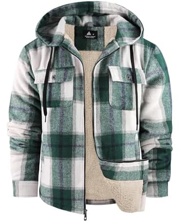 Dekomere Men's Thick Fleece Plaid Jacket Flannel Shirts Sherpa Lined Full Zip Up Hoodie Winter Coat with Pockets - Image 1