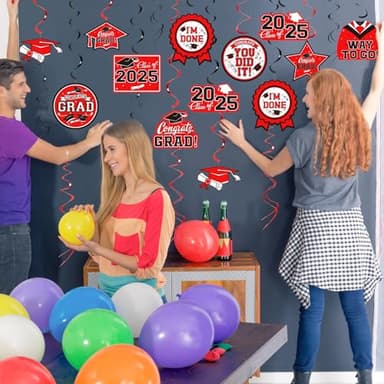 31 Pieces Graduation Decorations Class of 2025, Graduation Hanging Swirl Congrats Grad and Graduation Party Decorations(red, Black) - Image 6