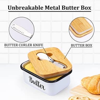LANDNEOO Butter Dish with Lid and Butter Curler Knife - Unbreakable Stainless Steel Keeper Container with Double Silicone Sealing, for Kitchen Farmhouse Decor - Image 4