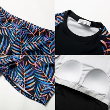 Women's Long Sleeve Swimsuits Two Piece High Waisted Rash Guard with Built in Bra M - Image 2