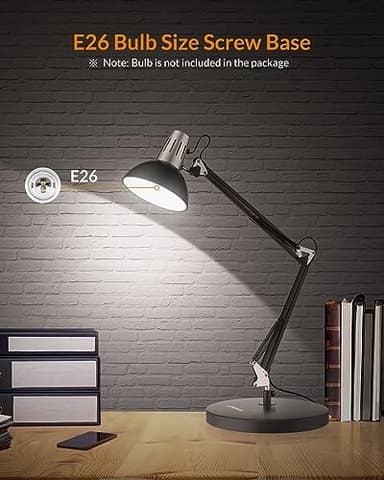 LEPOWER Metal Desk Lamp, Adjustable Goose Neck Architect Table Lamp with On/Off Switch, Swing Arm Desk Lamp with Clamp, Eye-Caring Reading Lamp for Bedroom, Study Room &Office (Black) - Image 4