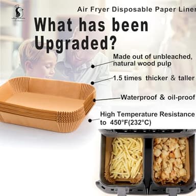 Ninja Foodi Air Fryer Liners, Ninja Air Fryer Liners Disposable, Ninja DZ071 Foodi Ninja Dual Air Fryer Parchment Paper Liners, Rectangular Airfryer Paper Liners, Rectangle 2 Basket Liners - Image 4