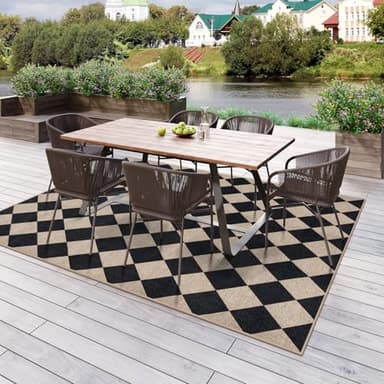 Lahome Checkered Easy Jute Outdoor Rug, Large 6x9 Rug for Living Room Checkerboard Indoor Outdoor Carpet, Farmhouse Patio Office Mat Geometric Non Slip Black Carpet for Backyard Dining Room - Image 7