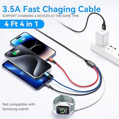 4 in 1 Multi Charging Cable for Apple Watch Charger/iPhone 17 Charger/Lightning/Micro,USB C Charging Cable Cord,Vacation Camping Essentials,Portable Designed for iWatch & iPhone Series,Galaxy-4Ft - Image 2