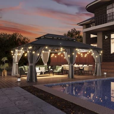Aoxun 14' X 20' Hardtop Gazebo with Drainage System, Aluminum Outdoor Gazebo with Galvanized Steel Double Roof, Patio Permanent Metal Pavilion with Netting, for Garden, Deck, Grey - Image 2
