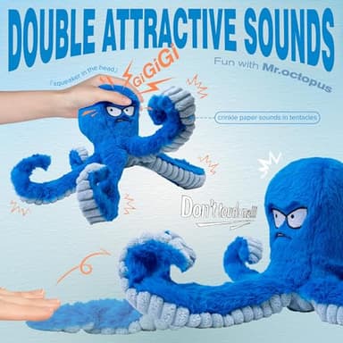LEGEND SANDY Tough Dog Toys, Stuffed Chew Large Dog Toys to Keep Them Busy, Interactive Squeaky Tug of War Doggie Toy, Crinkle Blue Octopus - Image 2