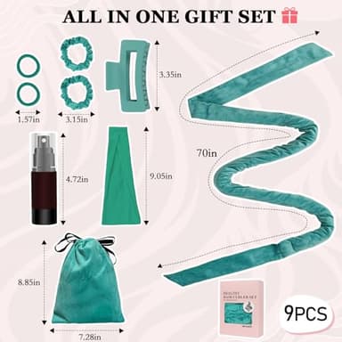 ZILAMPU No Heat Curling Rod Headband for Women & Girls, 70" Velour Overnight Hair Curlers Wrap for Long, Lazy Curls - Blue-green - Image 5