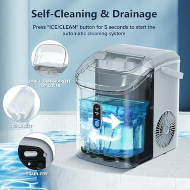 Ice Makers Countertop with Soft Chewable Pellet Ice, Pebble Ice Maker Machine with Self-Cleaning, 22Lbs/24Hrs, One-Click Operation, Ice Basket/Ice Scoop for Home/Office/Bar/Party - Image 2