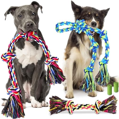 Forfon Heavy Duty Dog Toy for Aggressive Chewers – Tough Chew Toys for Large Dogs, Ideal for Tug-of-War & Teeth Cleaning, with 3 Rope Toys & 2 Dog Bags - Image 1