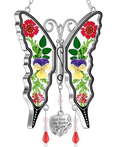 KY&BOSAM Gifts for Mom Suncatcher Butterfly God Bless My Mother-in-Law Gifts Mothers Day Stained Glass Sun Catcher Hanging Wind Chime Ornament for Window Gift for Women Valentine`s Birthday Christmas - Image 1