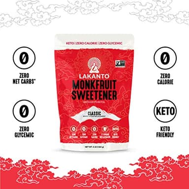 Lakanto Monk Fruit Sweetener With Erythritol, White Sugar Substitute From Monk Fruit Extract, Classic White Sugar Replacement for Baking, Coffee & Tea, Gluten Free, Low Carb, Non GMO, Keto, 3 LB Bag - Image 4