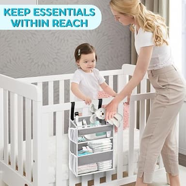 Ofiray-home Hanging Diaper Organizer for Changing Table,Cribs,Car,Playard or Wall & Nursery Organization-Durable 2-Tier Diaper Organizer with Mesh Pockets and Viewable Design, Won't Deform, Light Gray - Image 7