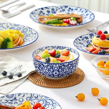 vancasso SELENE Plates and Bowls Set for 6, 18 Pieces Dinnerware Sets, Mircowave and Dishwasher Safe Dishes Set, Porcelain Blue Dinnerware - Image 5