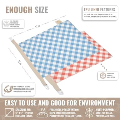 Cozy Bread® Reusable Bread Bag Set for Home Bakers | USA Brand | Charming Designs (Gingham) - Image 6