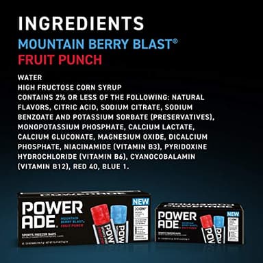POWERADE Sports Freezer Bars, 1.5 oz, Refreshing Ice Pops with Electrolytes B Vitamins, Naturally Flavored with Other Natural Flavors, Mountain Berry Blast and Fruit Punch, 70 Count - Image 5