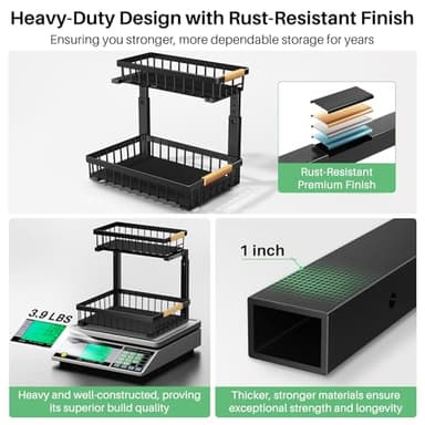 Under Sink Organizer, 2 Packs 2 Tier Under Sink Organizers and Storage, Slide out Pull out Cabinet Organizer Shelf, Metal Sliding Drawer for Kitchen Bathroom Pantry Cabinet Closet Organization Rack - Image 5
